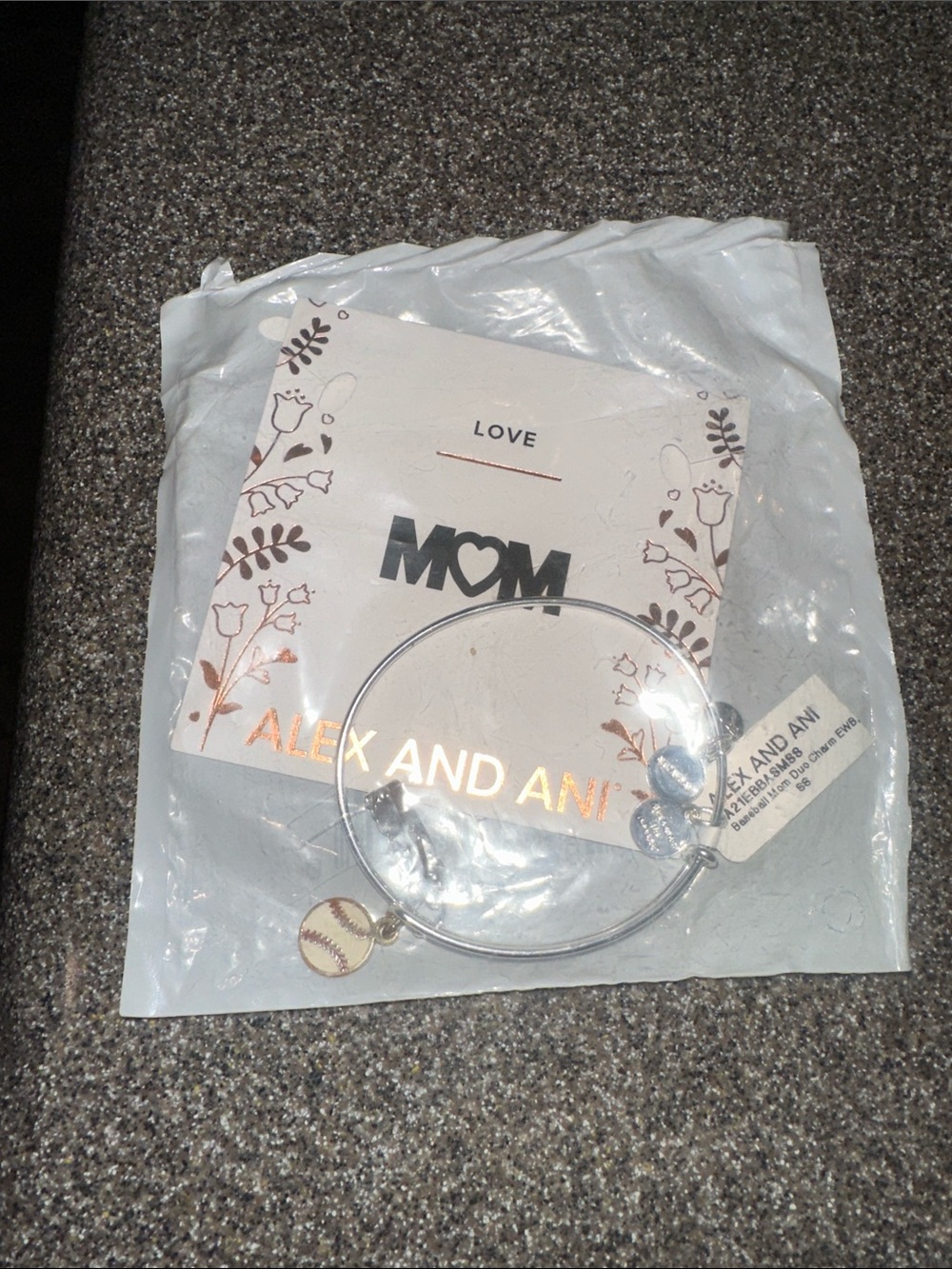 Alex and Ani Silver Mom Bangle with Baseball Charm